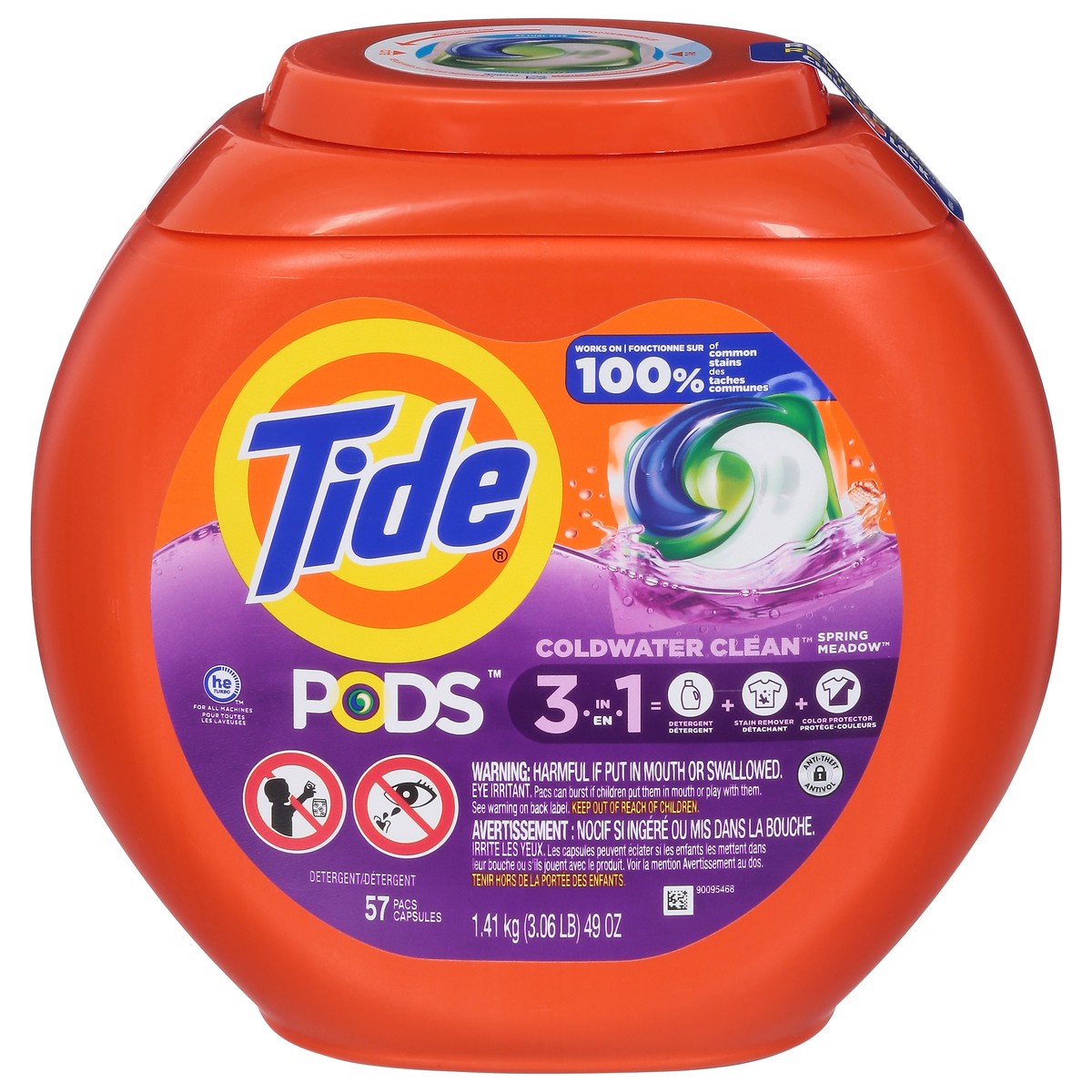 slide 1 of 9, Tide Pods 3 in 1 Spring Meadow Detergent 57 ea, 57 ct