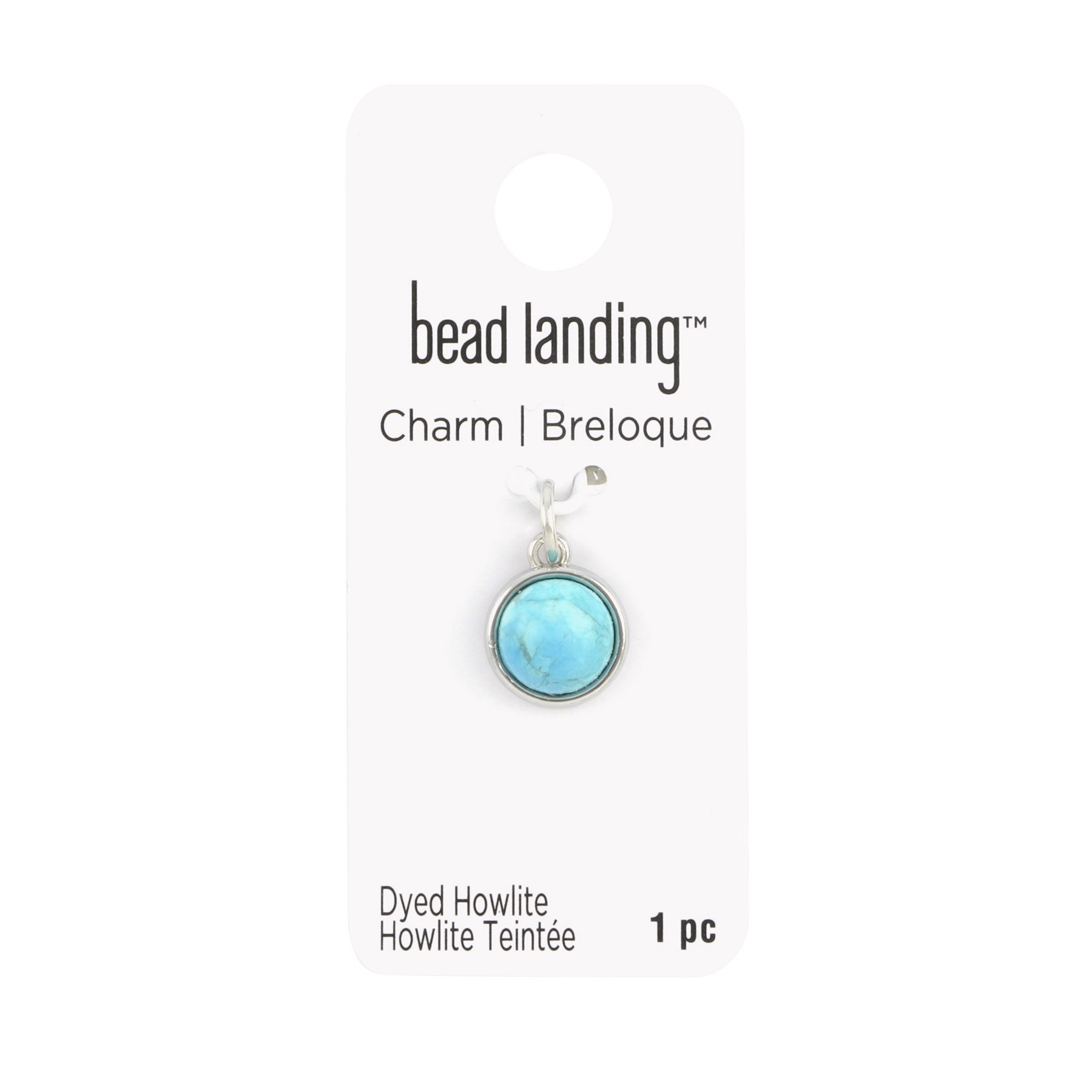 slide 2 of 3, Round Turquoise Dyed Howlite Charm By Bead Landing, 10 mm charm diameter