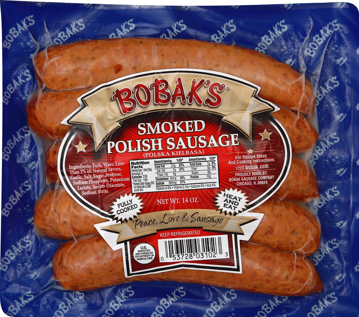 slide 1 of 6, Bobaks Smoked Polish Sausage 14 oz, 14 oz