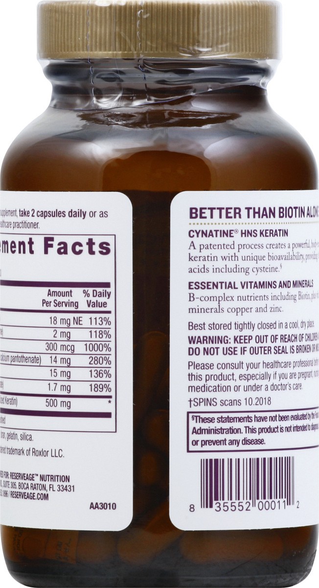 slide 8 of 9, Reserveage Nutrition Capsules Keratin Hair and Nails 60 ea, 60 ct