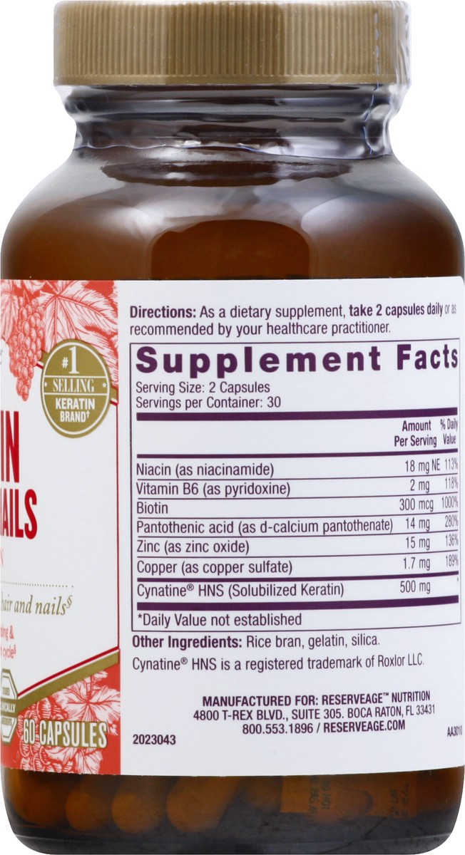 slide 6 of 9, Reserveage Nutrition Capsules Keratin Hair and Nails 60 ea, 60 ct