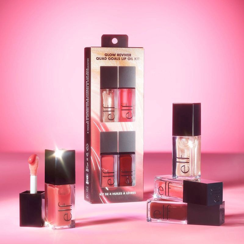slide 5 of 6, ELF E.L.F. Glow Reviver Quad Goals Lip Oil Kit, 4 ct