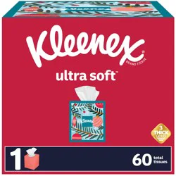 Kleenex Ultra Soft Facial Tissues, Soft Facial Tissue, 1 Cube Box, 60 Tissues per Box, 3-Ply (60 Total Tissues)