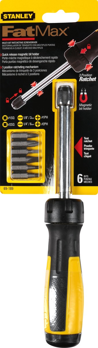 slide 2 of 11, STANLEY Fatmax 6-Bit Ratcheting Multi-Bit Screwdriver, Black & Yellow, 1 ct