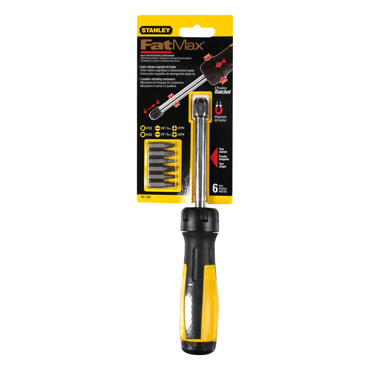 slide 11 of 11, STANLEY Fatmax 6-Bit Ratcheting Multi-Bit Screwdriver, Black & Yellow, 1 ct