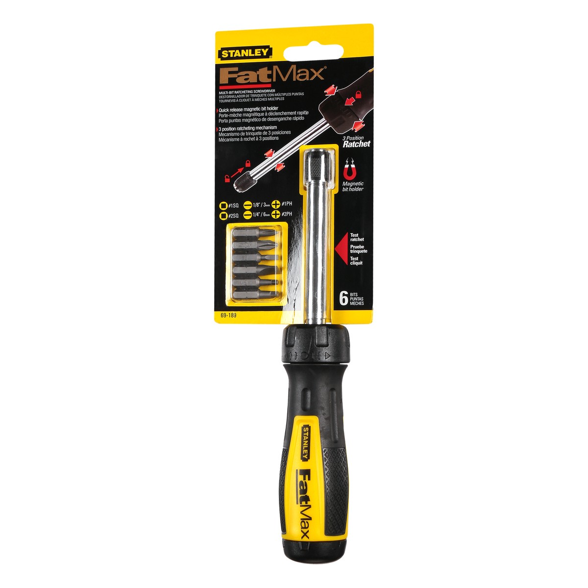 slide 7 of 11, STANLEY Fatmax 6-Bit Ratcheting Multi-Bit Screwdriver, Black & Yellow, 1 ct