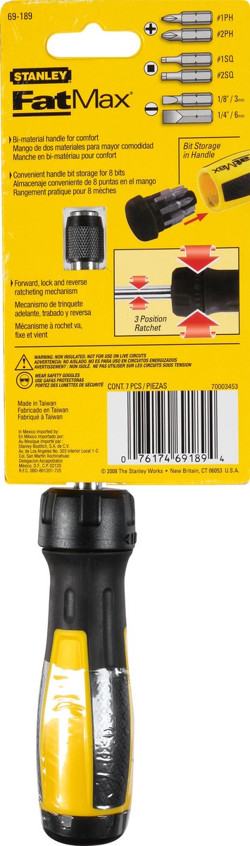 slide 5 of 11, STANLEY Fatmax 6-Bit Ratcheting Multi-Bit Screwdriver, Black & Yellow, 1 ct