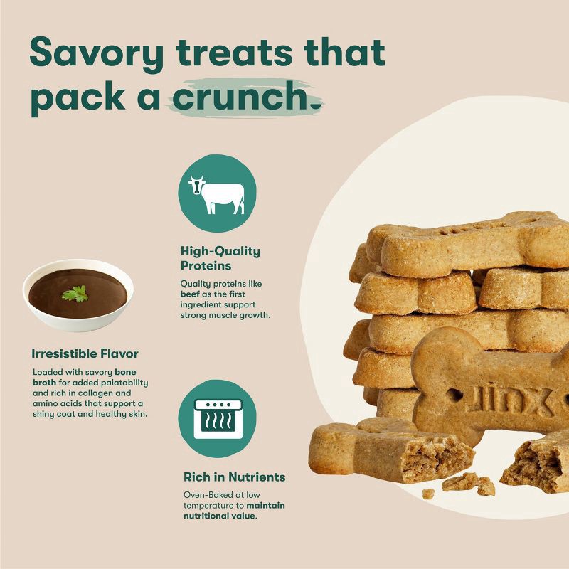 slide 9 of 9, Jinx Beef Bone Broth Biscuits, Crunchy Dry Dog Treats, 16 oz Bag, 16 oz