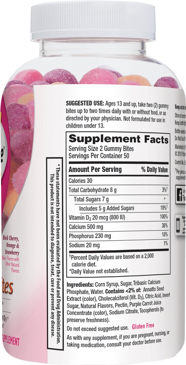 slide 6 of 7, Caltrate Gummy Bites 500 mg Calcium and Vitamin D Supplement, Black Cherry, Strawberry, Orange - 100 Count, 100 ct