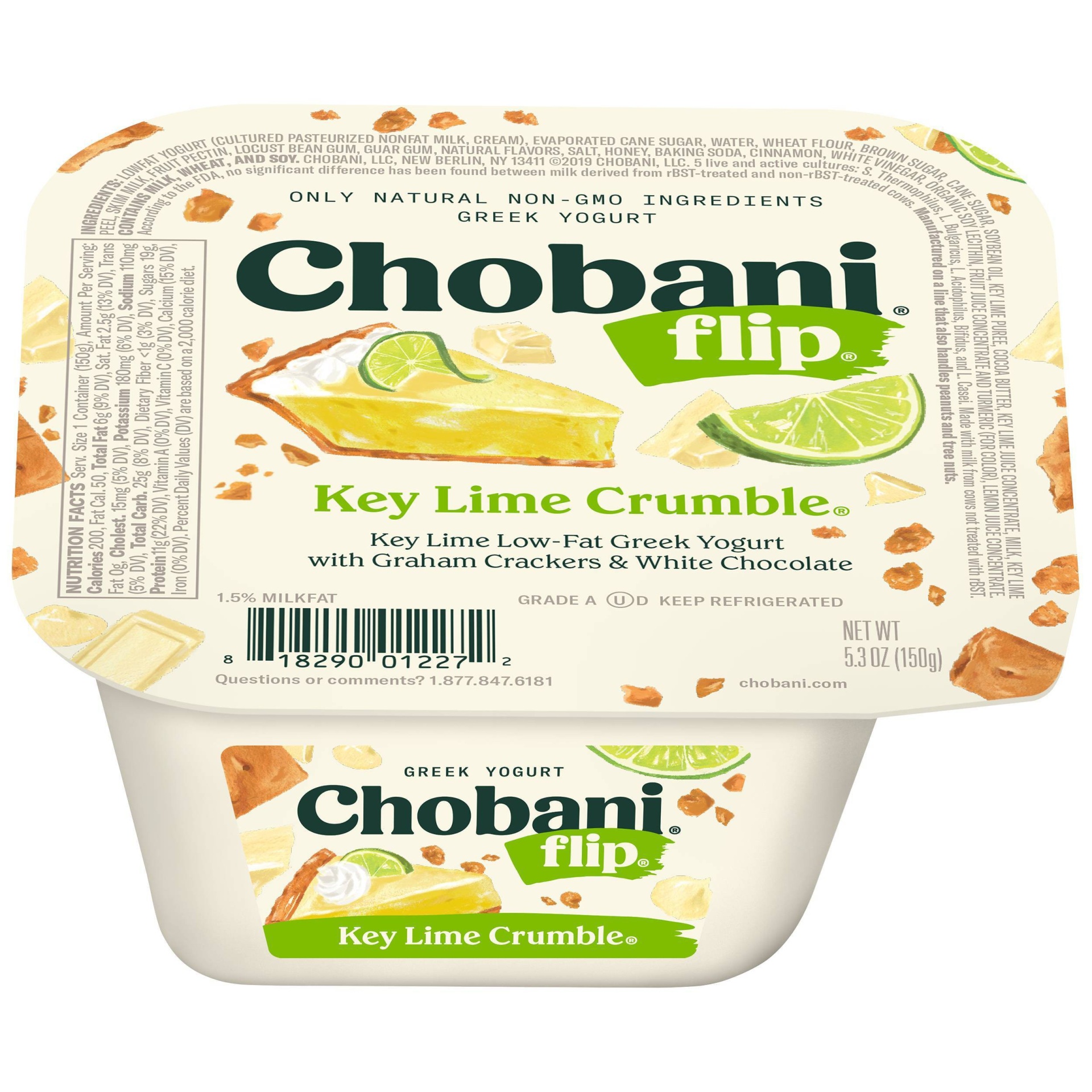 slide 1 of 8, Chobani Flip Key Lime Crumble Low-Fat Greek Yogurt, 5.3 oz