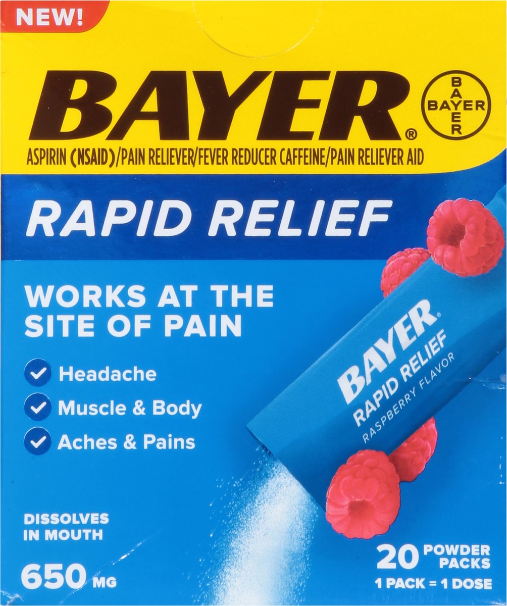slide 13 of 15, Bayer 650 mg Raspberry Flavor Rapid Relief 20 Powder Packs, 20 ct