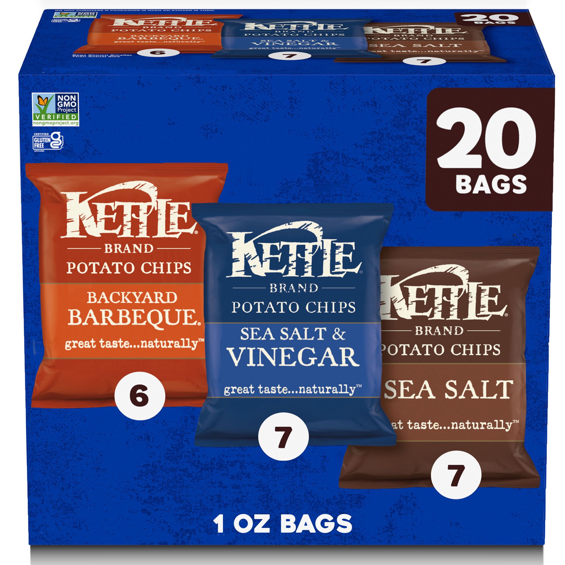 slide 1 of 19, Kettle Brand Kettle Cooked Potato Chips Variety, 20 oz