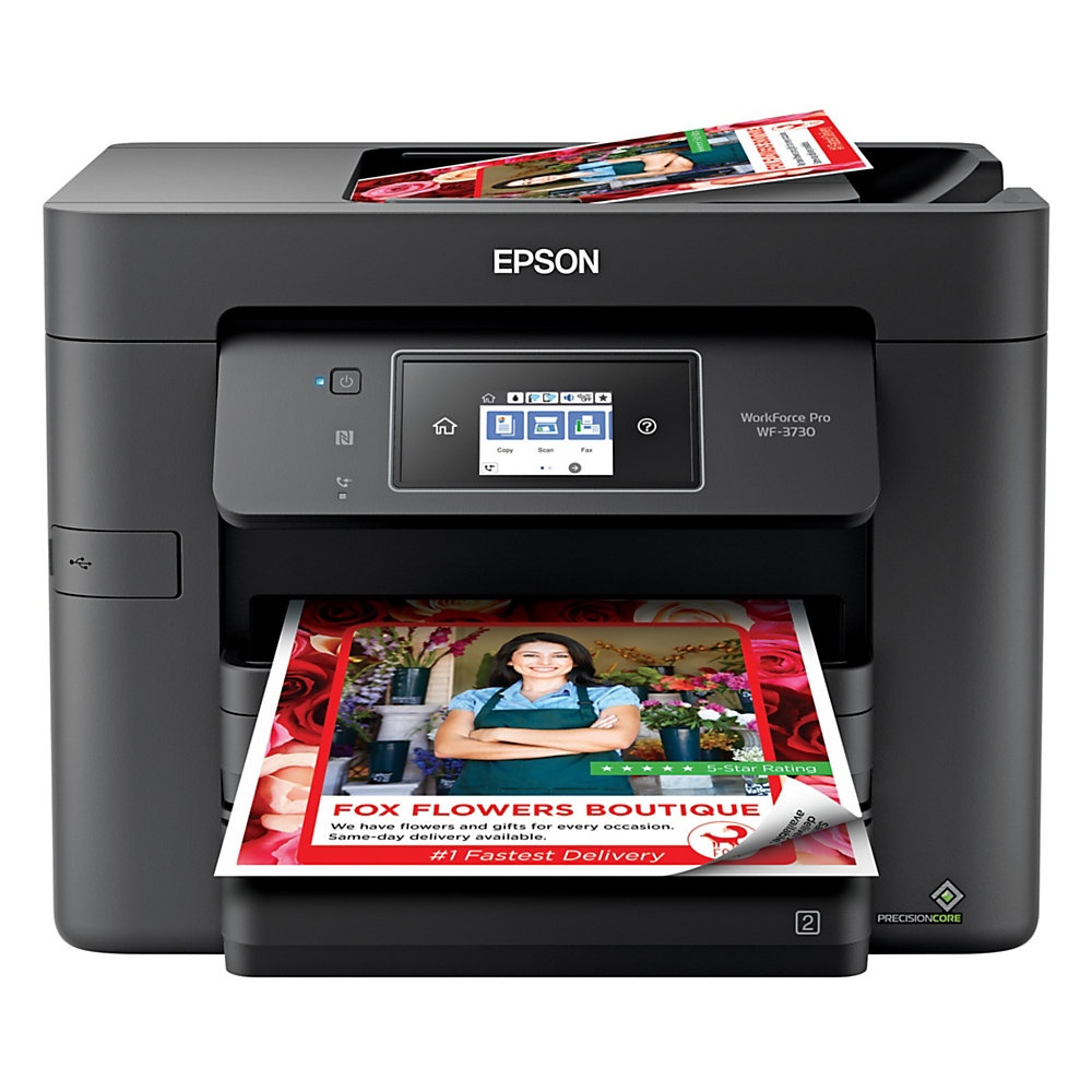 slide 1 of 1, Epson Workforce Pro Wf-3730 Wireless Color Inkjet All-In-One Printer, Copier, Scanner, Fax, C11Ch04201, 1 ct