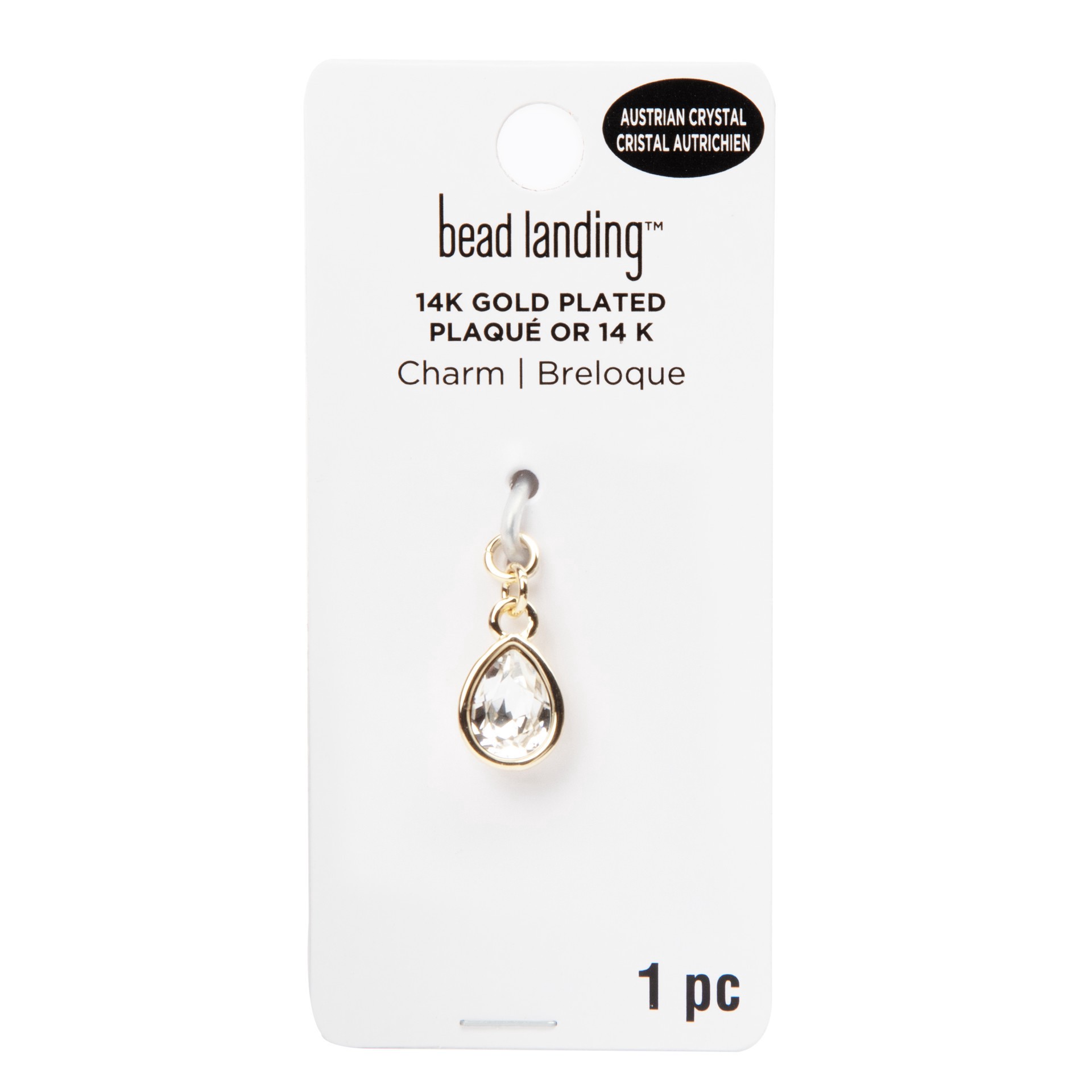 slide 3 of 5, 14k Gold Plated Clear Austrian Crystal Pear Charm By Bead Landing, 1mm x 5mm