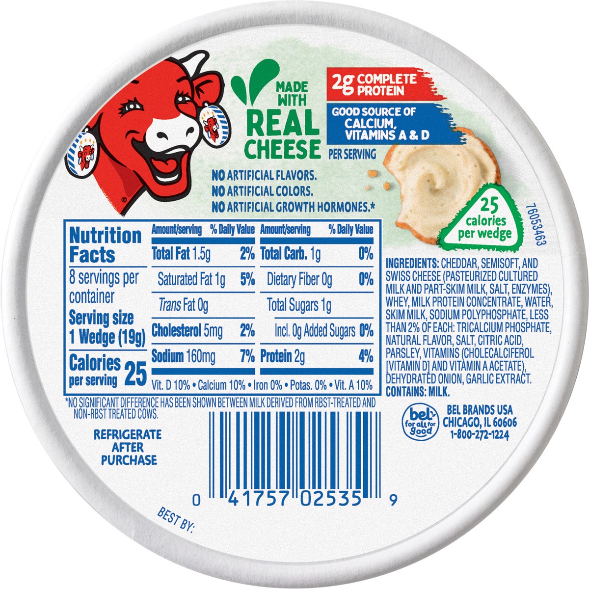 slide 3 of 3, The Laughing Cow Creamy Garlic & Herb Spreadable Cheese Wedges, 8 pack (5.4 oz), 8 ct