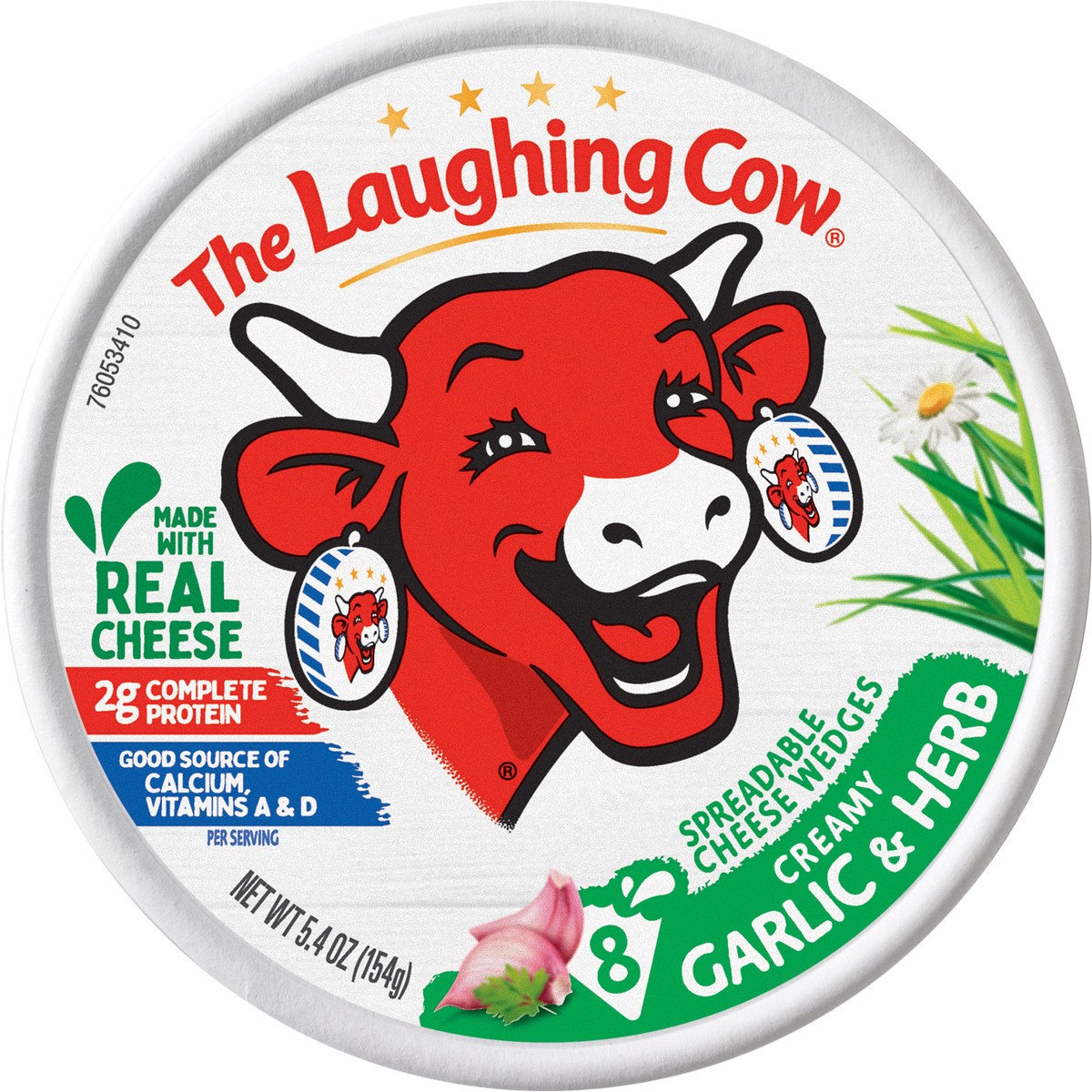 slide 2 of 3, The Laughing Cow Creamy Garlic & Herb Spreadable Cheese Wedges, 8 pack (5.4 oz), 8 ct