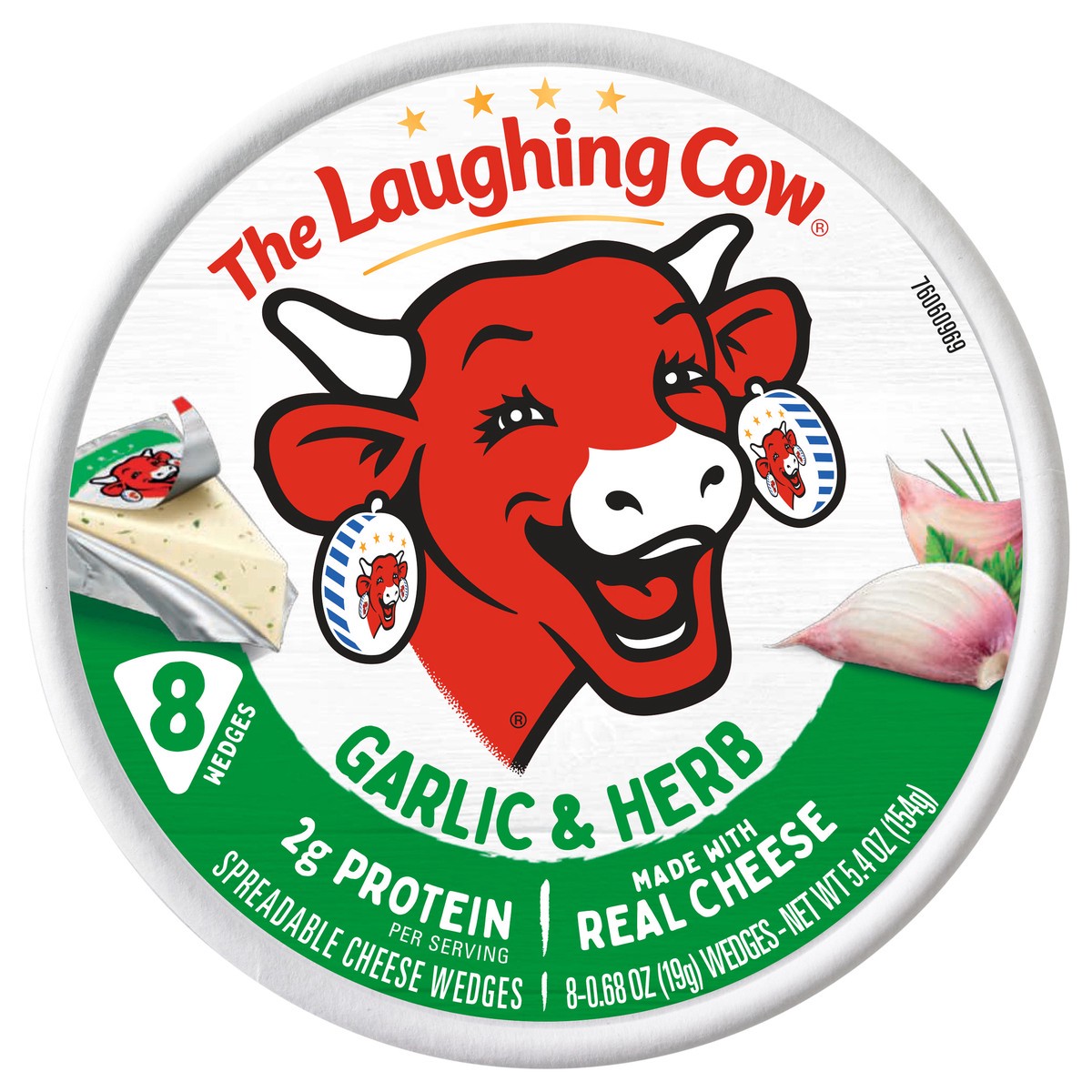 slide 1 of 3, The Laughing Cow Creamy Garlic & Herb Spreadable Cheese Wedges, 8 pack (5.4 oz), 8 ct