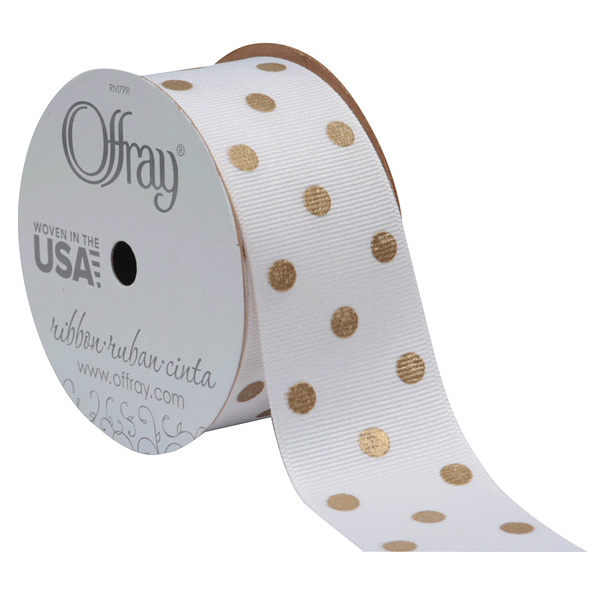 slide 1 of 1, Offray Ribbon Rev Gg Dots Met Gold 1.5X, 9 ft