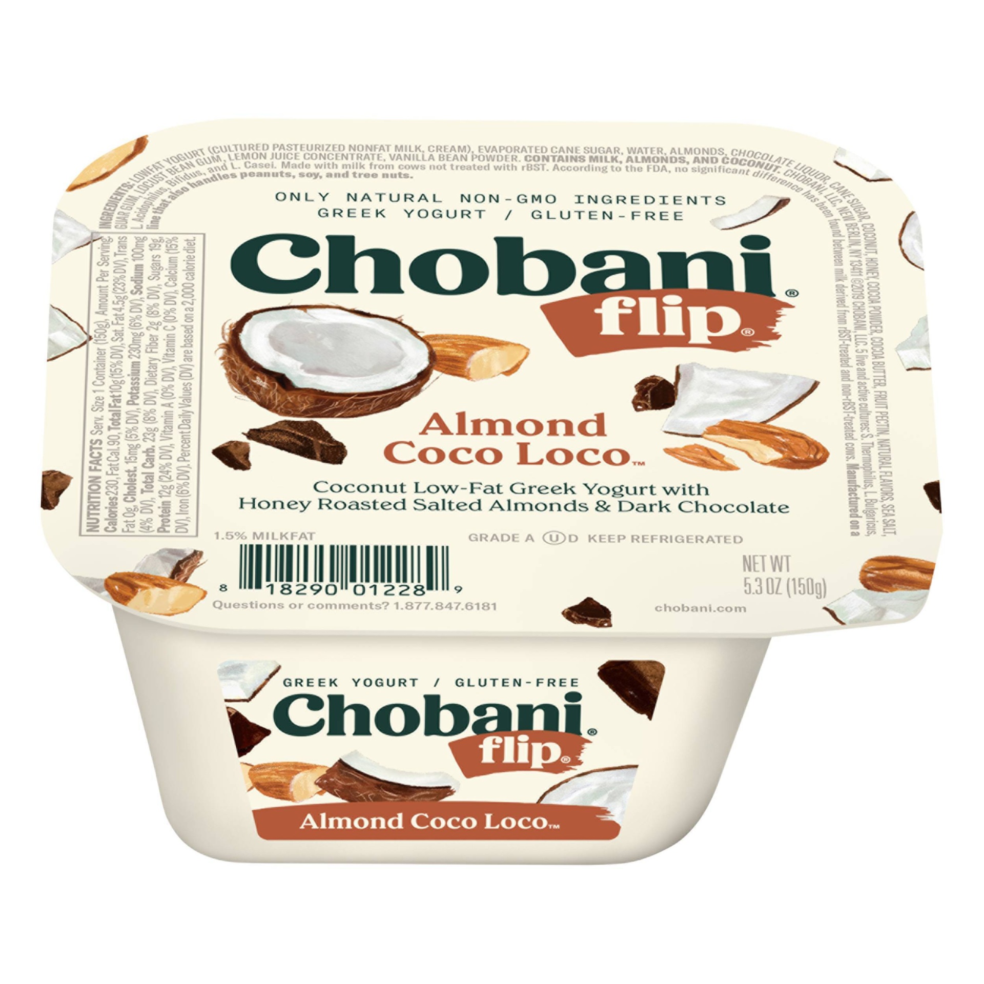 slide 1 of 8, Chobani Flip Almond Coco Loco Low-Fat Greek Yogurt, 5.3 oz