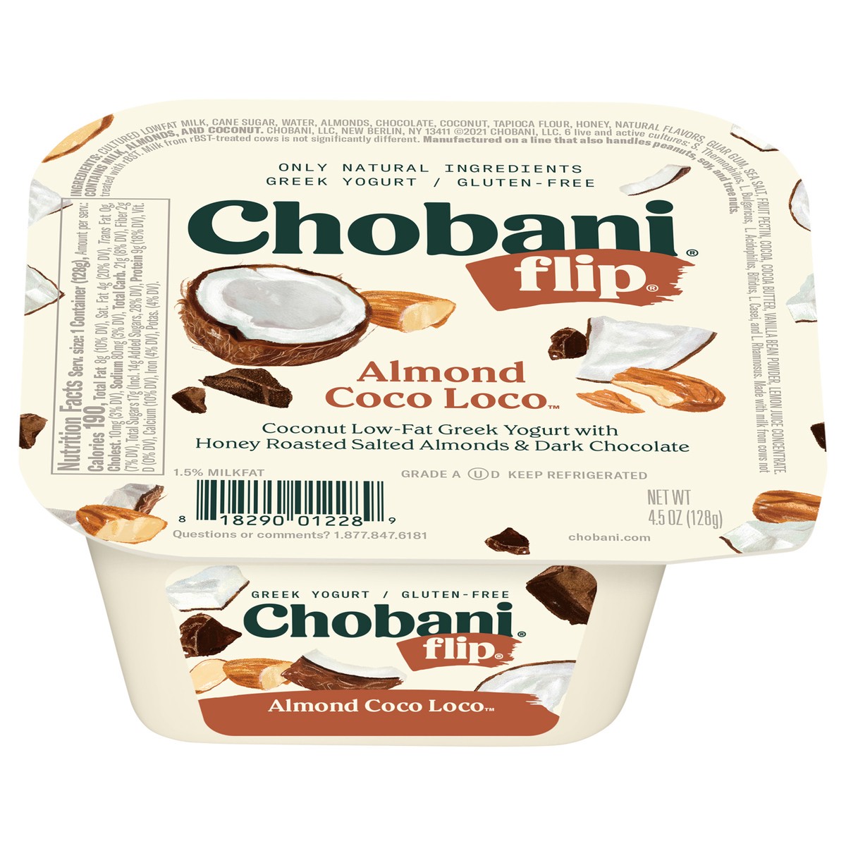 slide 1 of 13, Chobani Flip Almond Coco Loco Low Fat Greek Yogurt - 4.5oz, 4.5 oz
