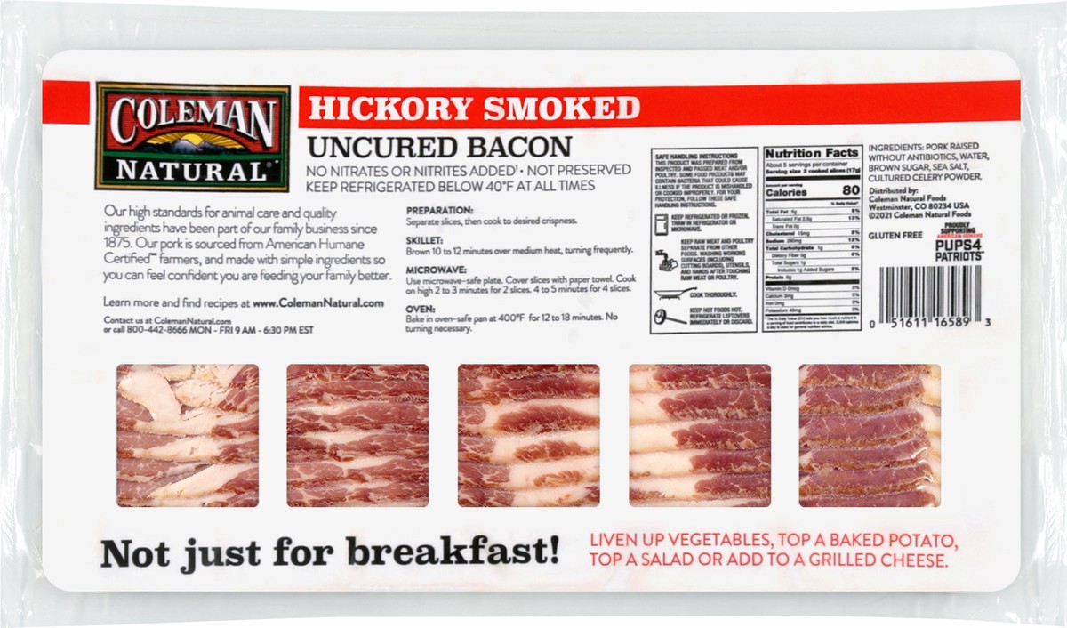 slide 5 of 9, Coleman Natural Uncured Hickory Smoked Bacon 12 oz, 12 oz