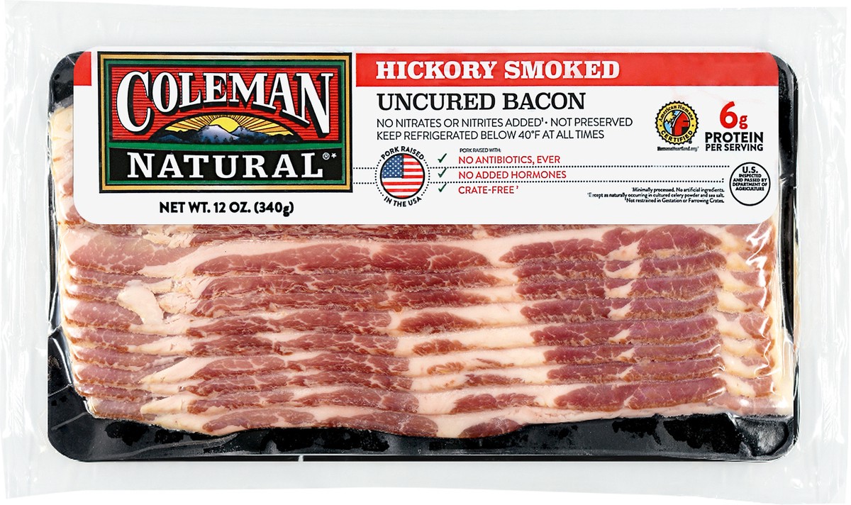 slide 6 of 9, Coleman Natural Uncured Hickory Smoked Bacon 12 oz, 12 oz