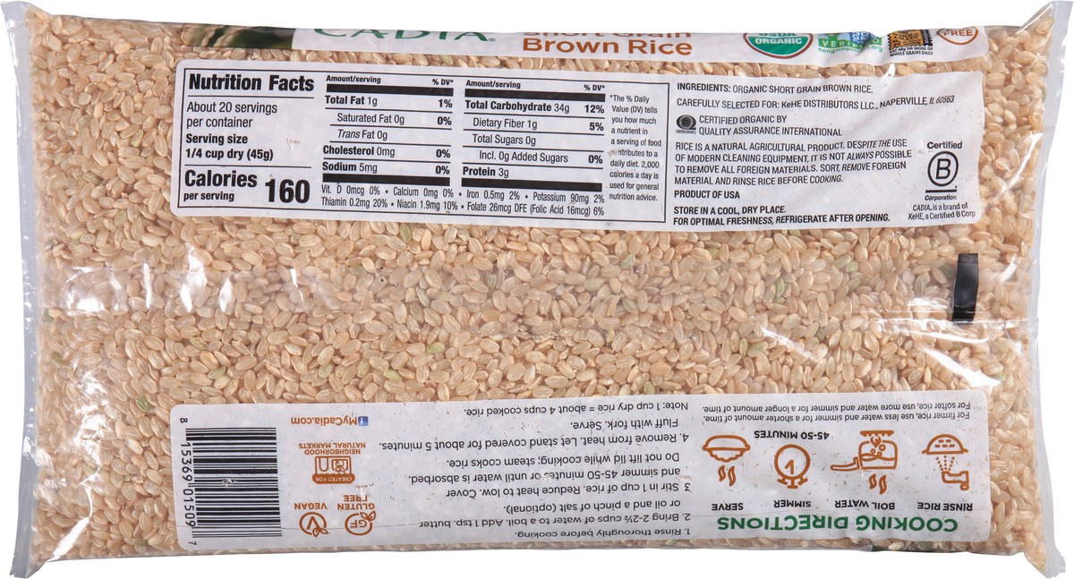 slide 9 of 12, Cadia Organic Short Grain Brown Rice 32 oz, 32 oz