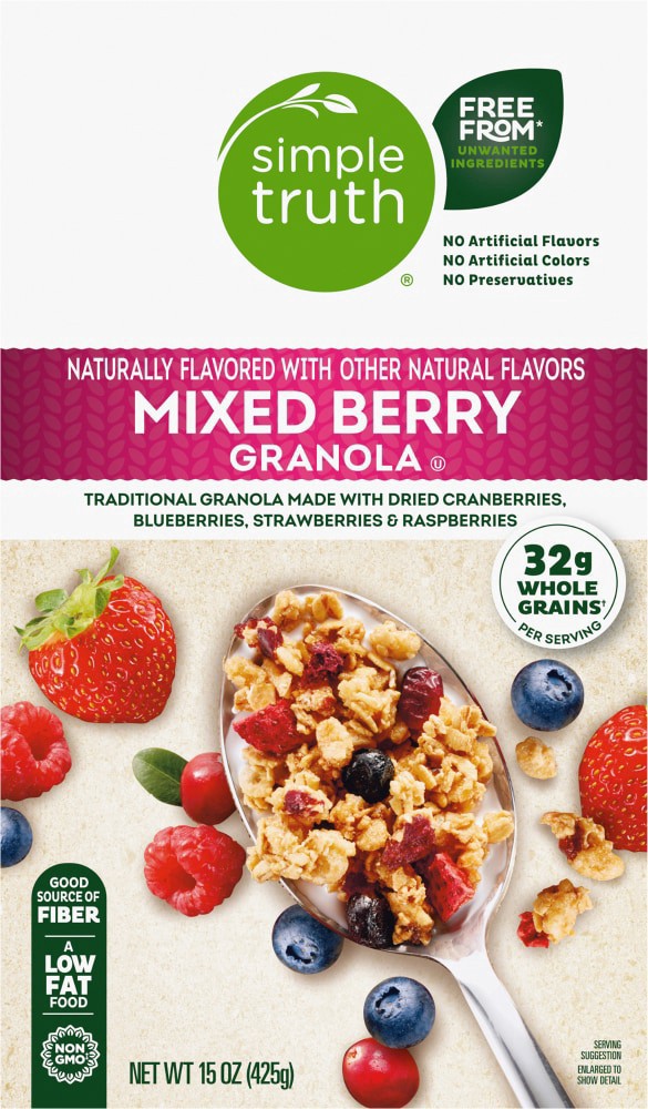 slide 1 of 4, Simple Truth Mixed Berry Granola, 15 oz