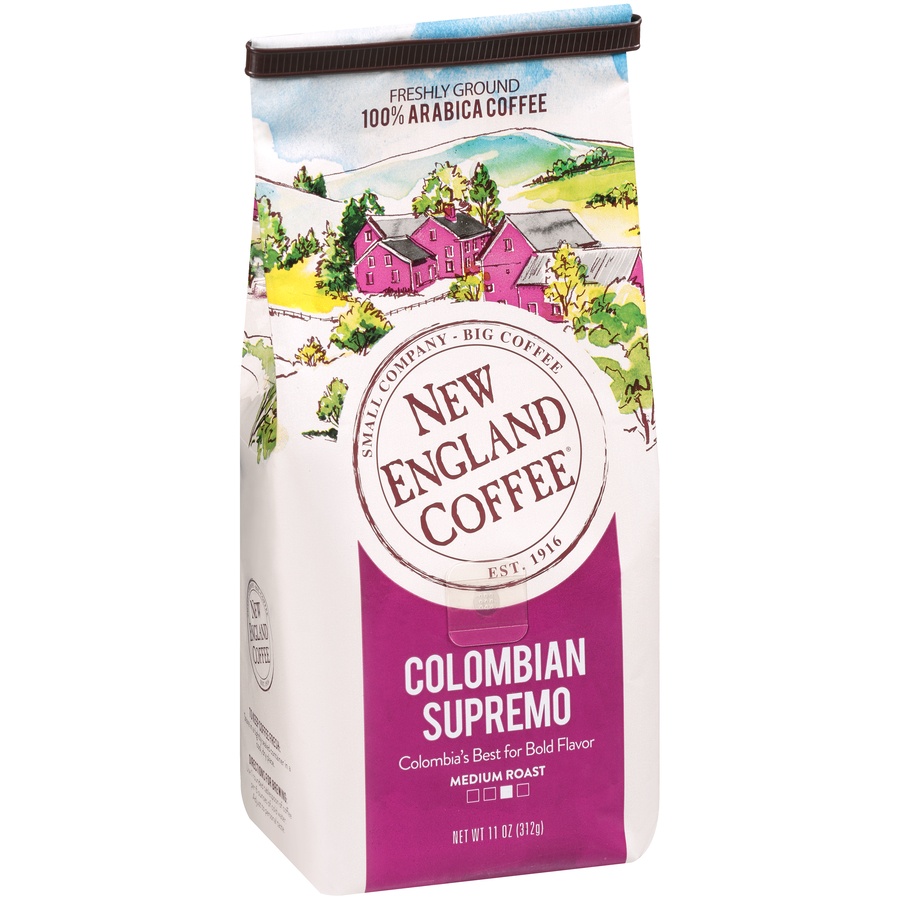 slide 3 of 7, New England Coffee Colombian Supremo Medium Roast Ground Coffee, 11 oz