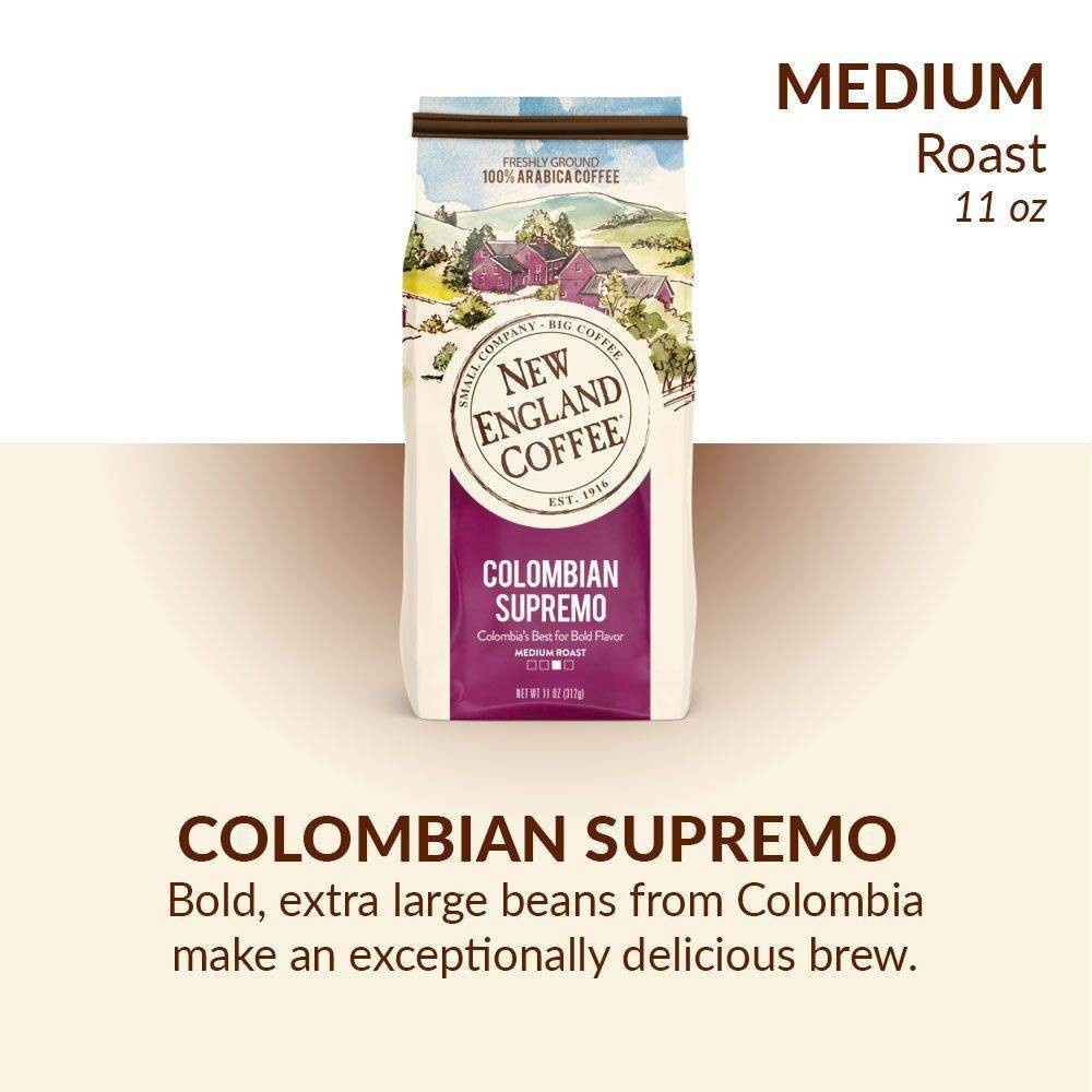 slide 1 of 7, New England Coffee Colombian Supremo Medium Roast Ground Coffee, 11 oz