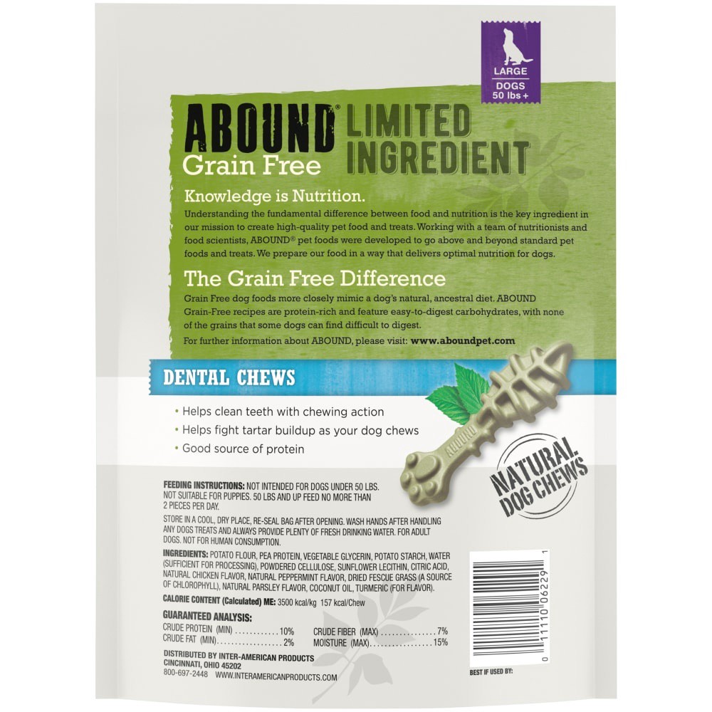 slide 2 of 2, Abound Grain Free Limited Ingredient Large Dental Dog Chews, 8 ct