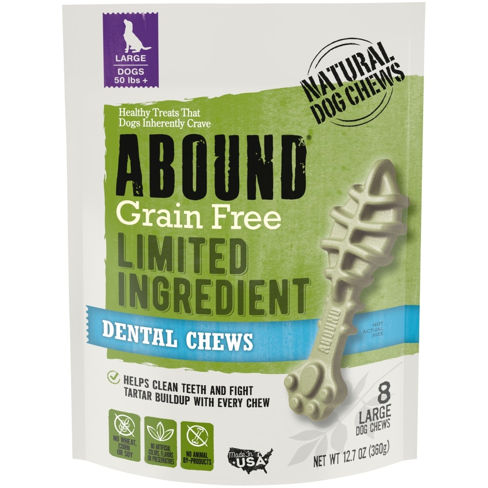 slide 1 of 1, Abound Grain Free Limited Ingredient Large Dental Dog Chews, 8 ct