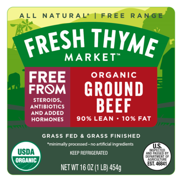 slide 1 of 1, Fresh Thyme Organic 90% Lean Ground Beef, 1 ct