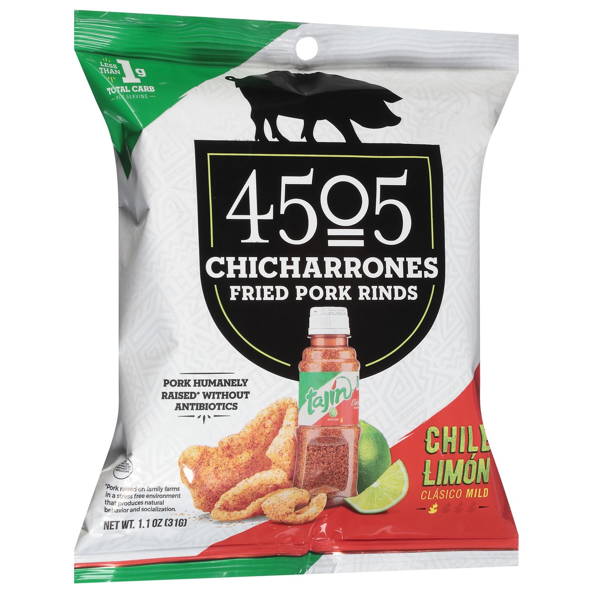 slide 6 of 9, 4505 Meats Tajin Lime Pork Rinds - 1.1 Oz, 1.1 oz