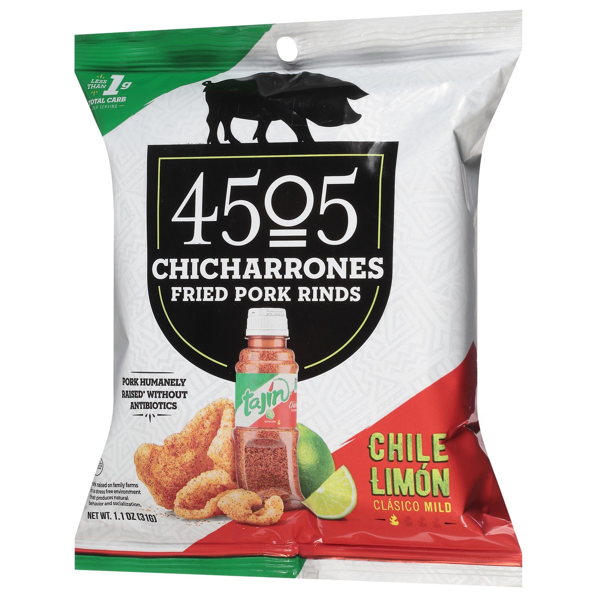 slide 4 of 9, 4505 Meats Tajin Lime Pork Rinds - 1.1 Oz, 1.1 oz