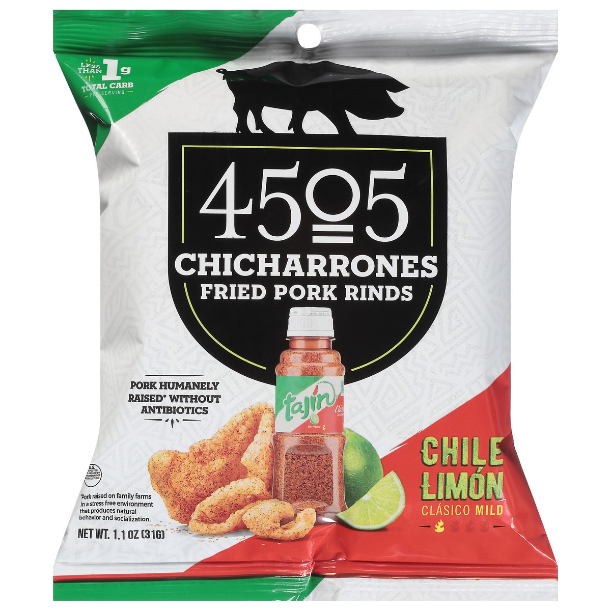 slide 1 of 9, 4505 Meats Tajin Lime Pork Rinds - 1.1 Oz, 1.1 oz