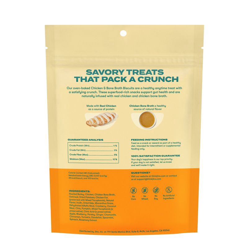 slide 8 of 9, Jinx Chicken Bone Broth Biscuits, Crunchy Dry Dog Treats, 16 oz Bag, 16 oz