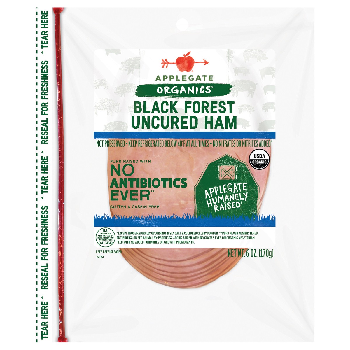 slide 1 of 60, Applegate Organics Uncured Black Forest Ham Sliced, 6oz, 6 oz