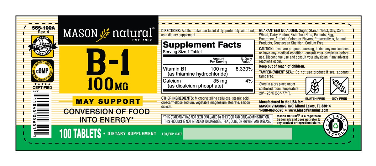 slide 4 of 9, Mason B-1 100mg Tablets, 100 ct