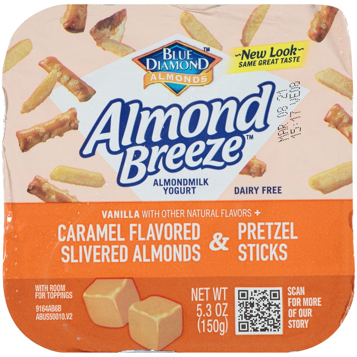 slide 1 of 9, Almond Breeze Blue Diamond Almond Breeze Vanilla Caramel Slivered Almonds & Pretzel Sticks Almondmilk Yogurt 5.3 oz. Cup, 5.3 oz