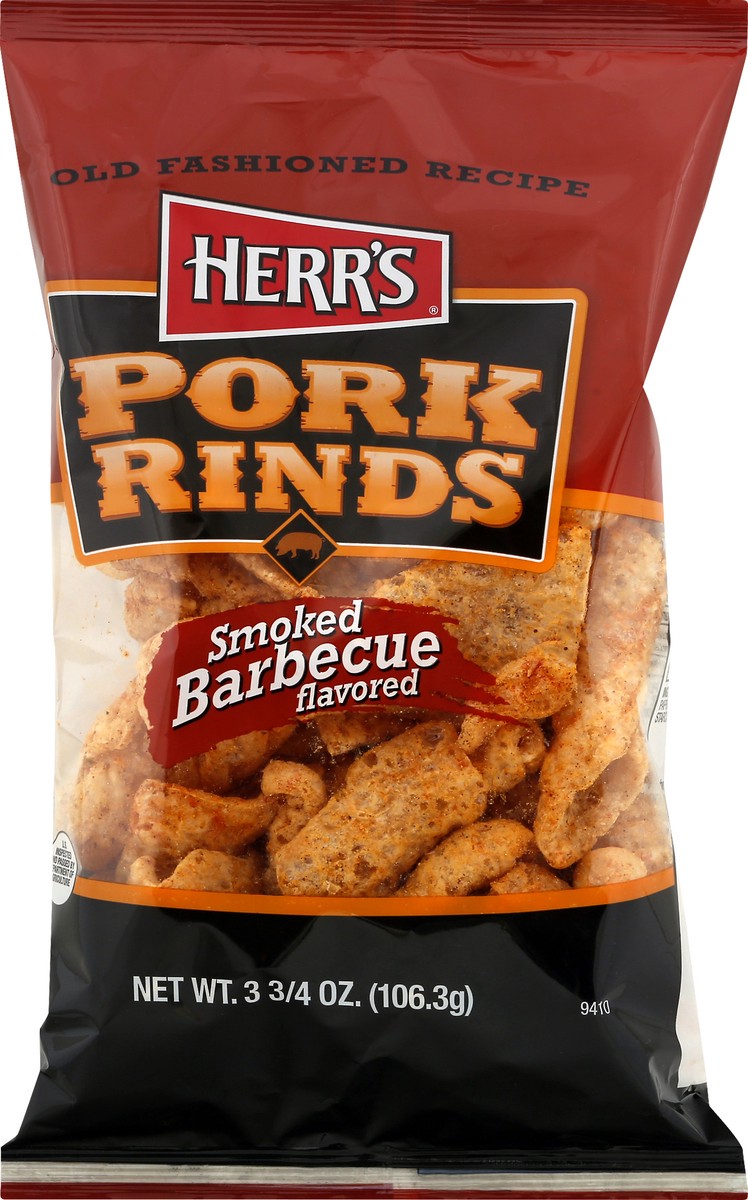 slide 1 of 10, Herr's Smoked Barbecue Flavored Pork Rinds - 3.75 oz, 3.25 oz