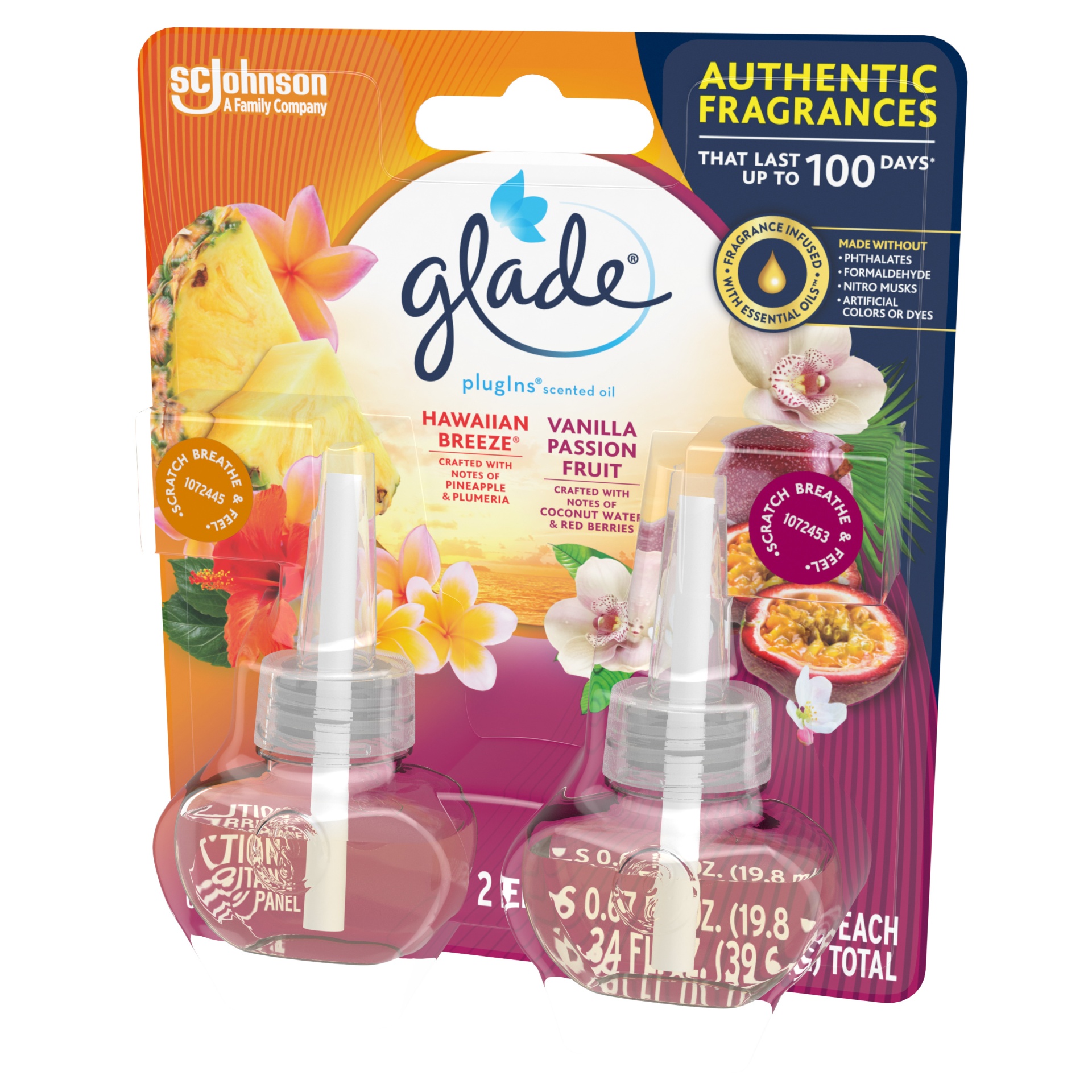 slide 7 of 7, Glade PlugIns Scented Oil Air Freshener Refill, Hawaiian Breeze & Vanilla Passion Fruit, 2 ct; 1.34 oz