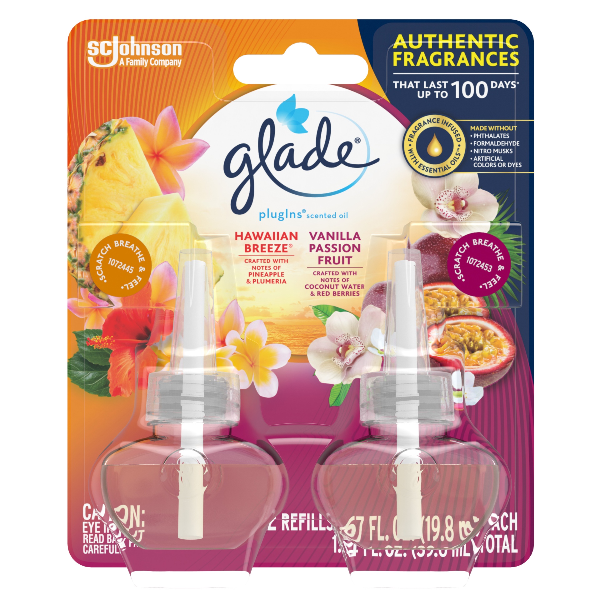 slide 1 of 7, Glade PlugIns Scented Oil Air Freshener Refill, Hawaiian Breeze & Vanilla Passion Fruit, 2 ct; 1.34 oz