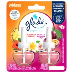 Glade PlugIns Scented Oil 2 Refills, Air Freshener, Hawaiian Breeze & Vanilla Passion Fruit, Essential Oil Infused Wall Plug In, 1.34 FL OZ, Pack of 2