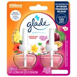 Glade PlugIns Scented Oil 2 Refills, Air Freshener, Hawaiian Breeze & Vanilla Passion Fruit, Essential Oil Infused Wall Plug In, 1.34 FL OZ, Pack of 2