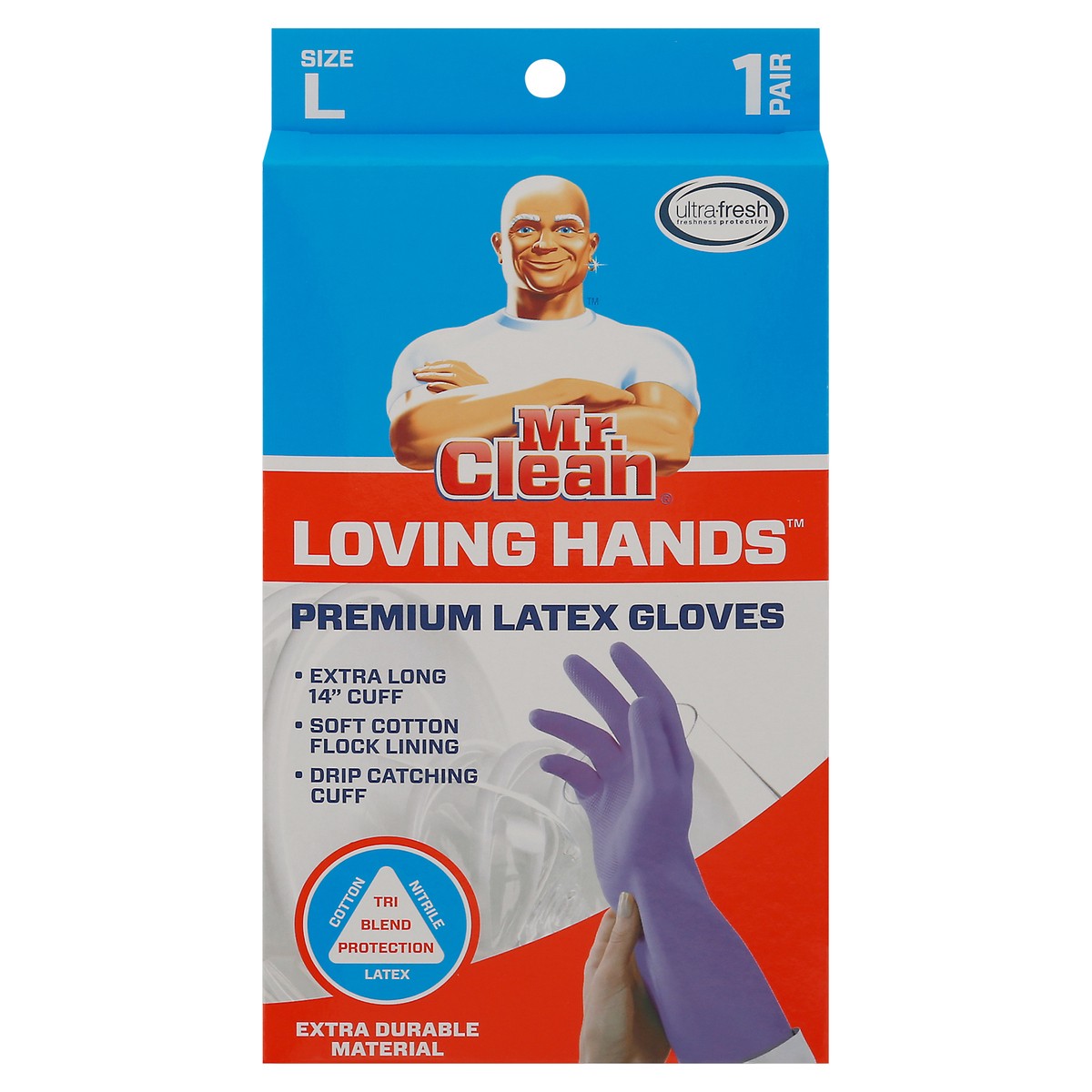 slide 1 of 9, Mr. Clean Loving Hands Super Premium Gloves Large, 1 ct