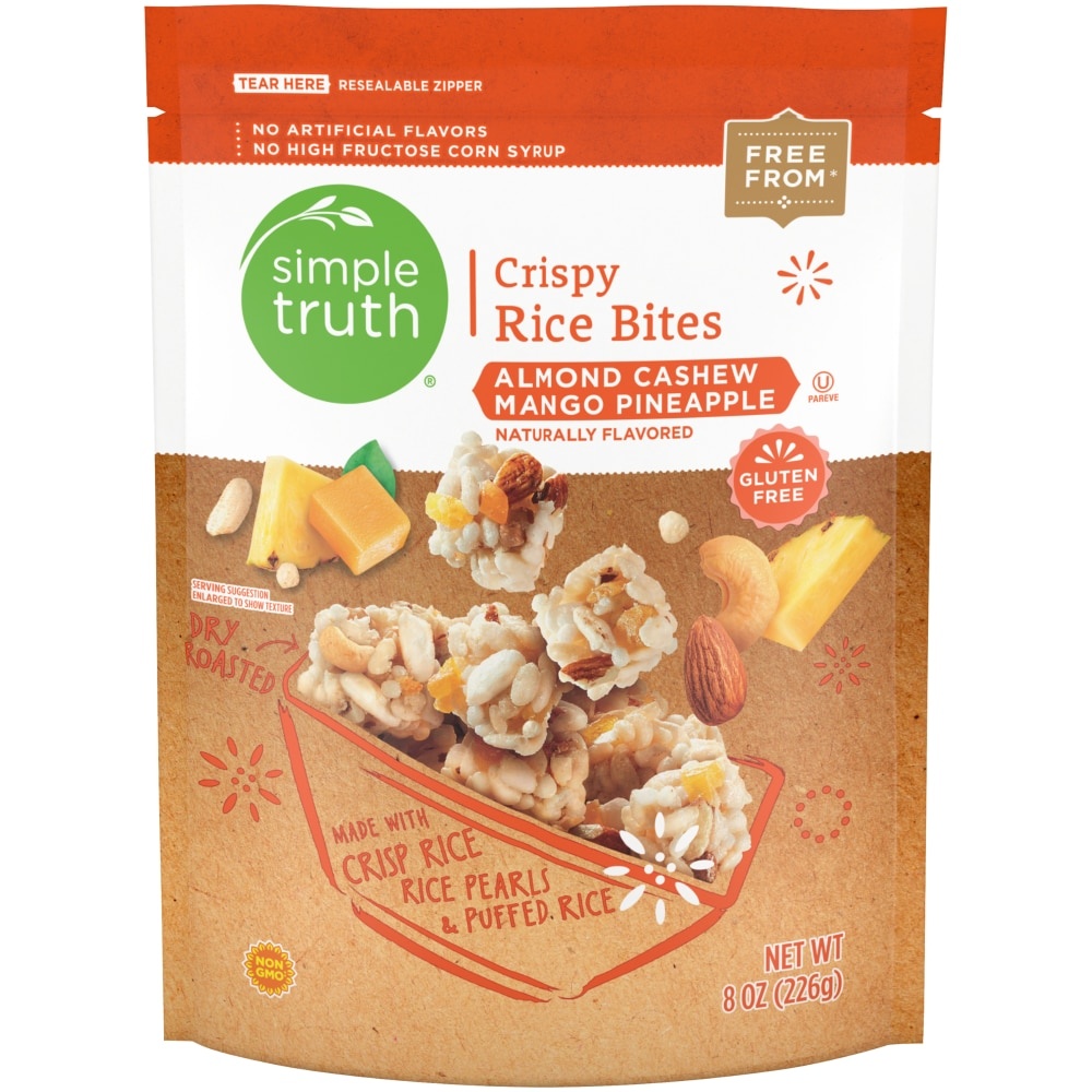 slide 1 of 1, Simple Truth Almond Cashew Mango Pineapple Crispy Rice Bites, 8 oz