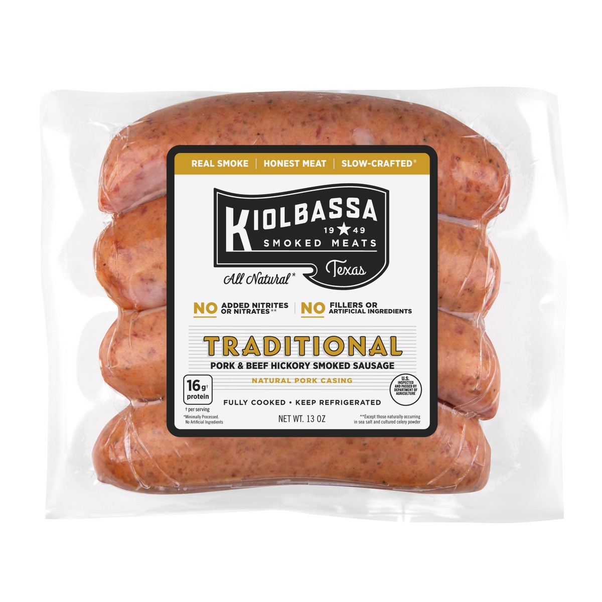 slide 1 of 3, Kiolbassa Traditional Hickory Smoked Sausage, 13 oz