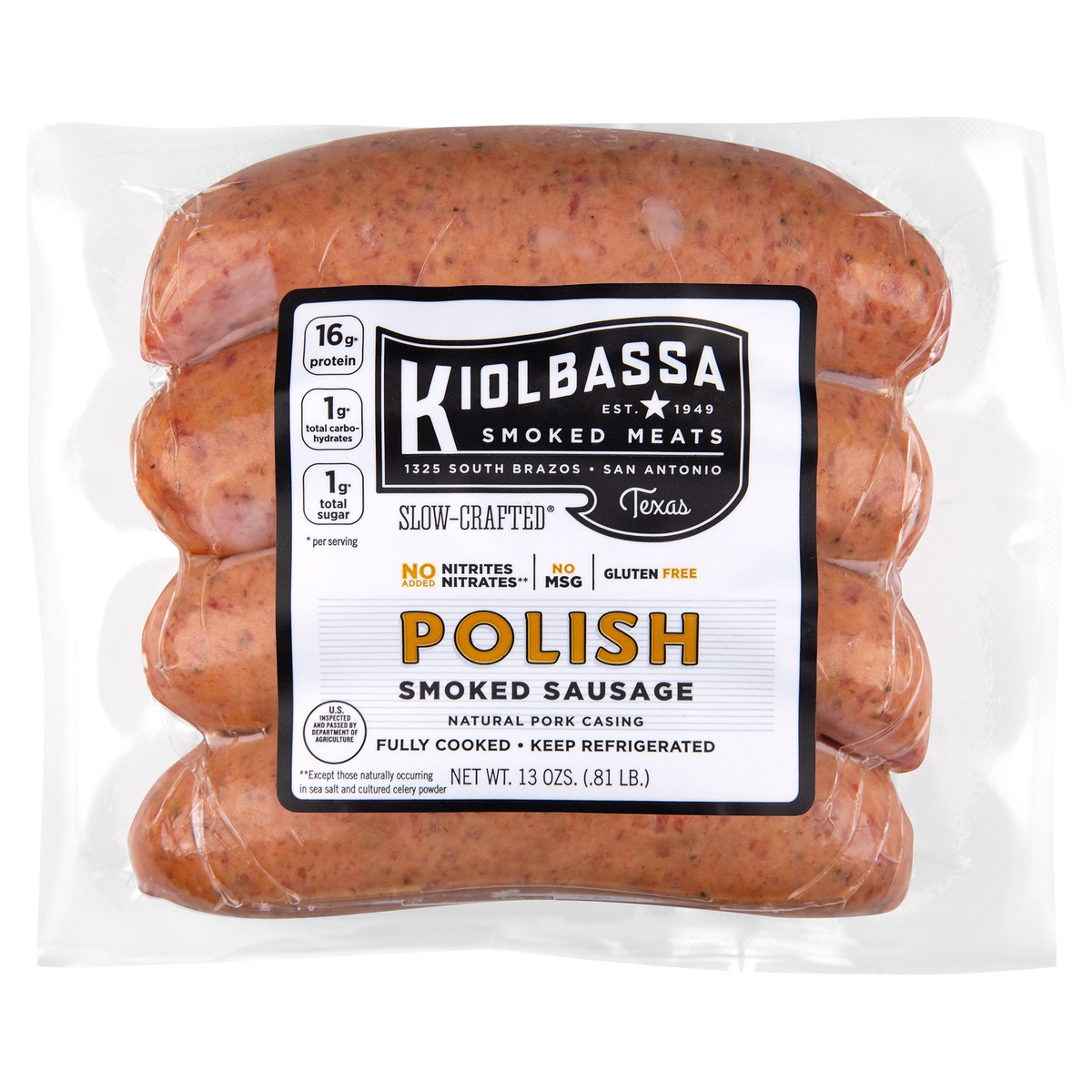slide 1 of 3, Kiolbassa Polish Sausage Links, 13 oz