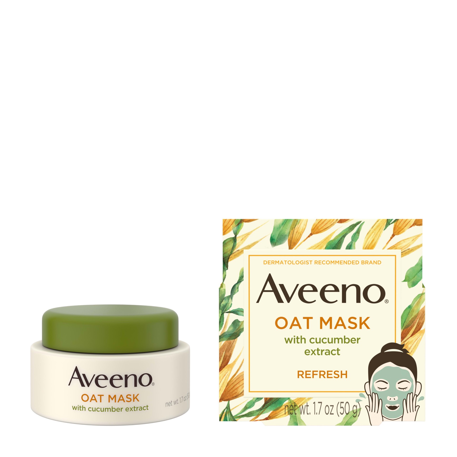 slide 3 of 5, Aveeno Oat Face Mask with Cucumber Extract, Seaweed & Prebiotic Oat, Hydrating Full Face Mask for Refreshed Skin, Paraben Free, Phthalate-Free, Non-Comedogenic & Allergy-Tested, 1.7 oz, 1.7 oz